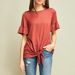 Sale!  XL Ruffled Sleeve Front Tie Top